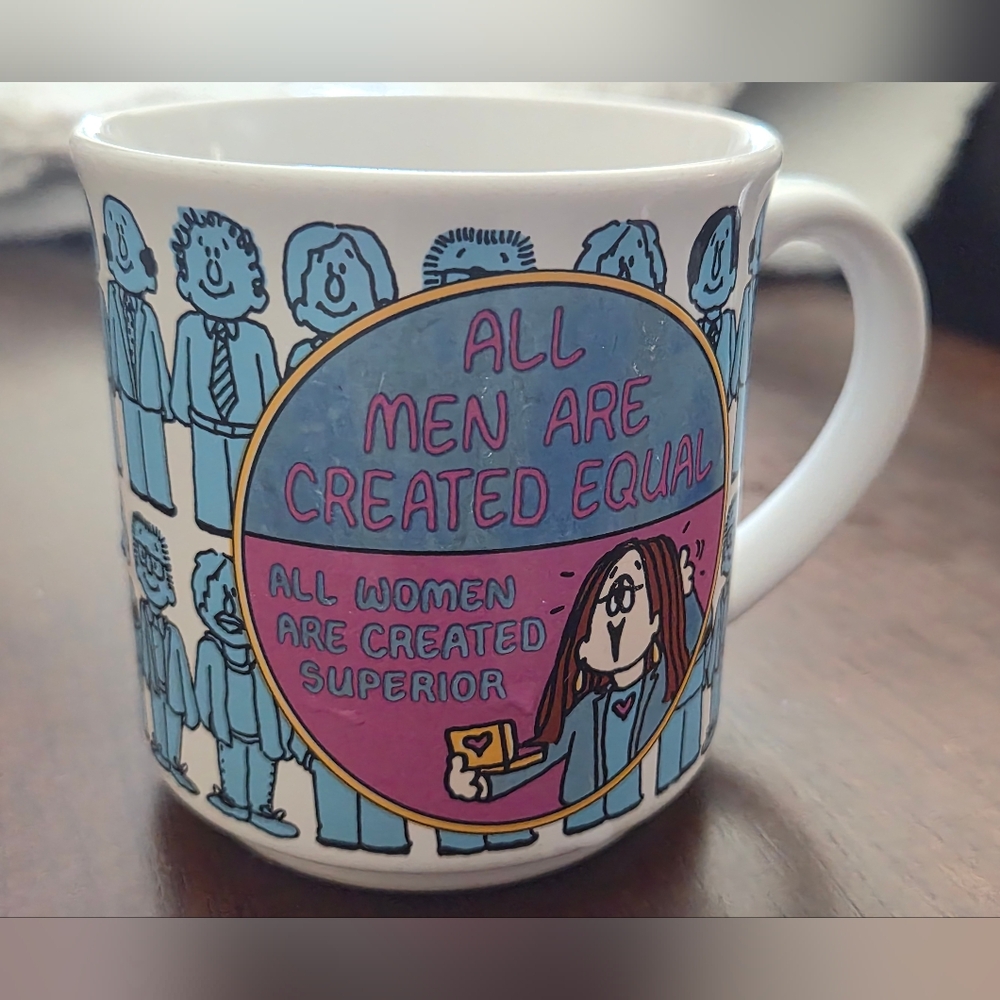 Vintage Cathy Guisewite Comic Ceramic Mug All Women Are Created Superior *EUC